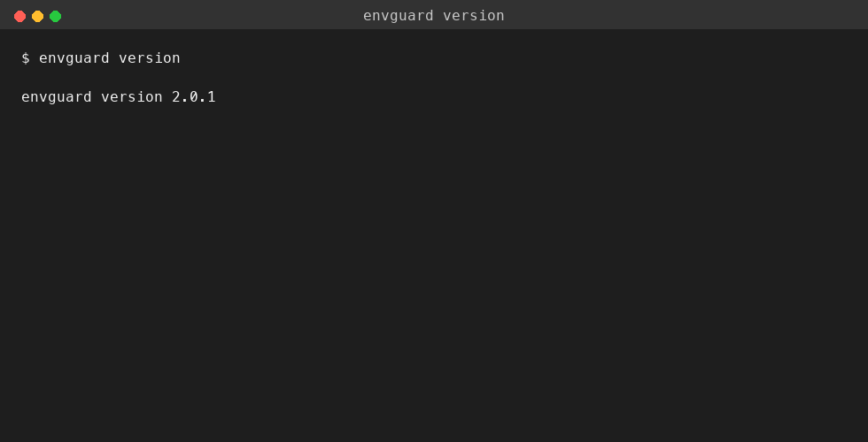 EnvGuard CLI demo showing version, init, validate, scan, and generate-example commands